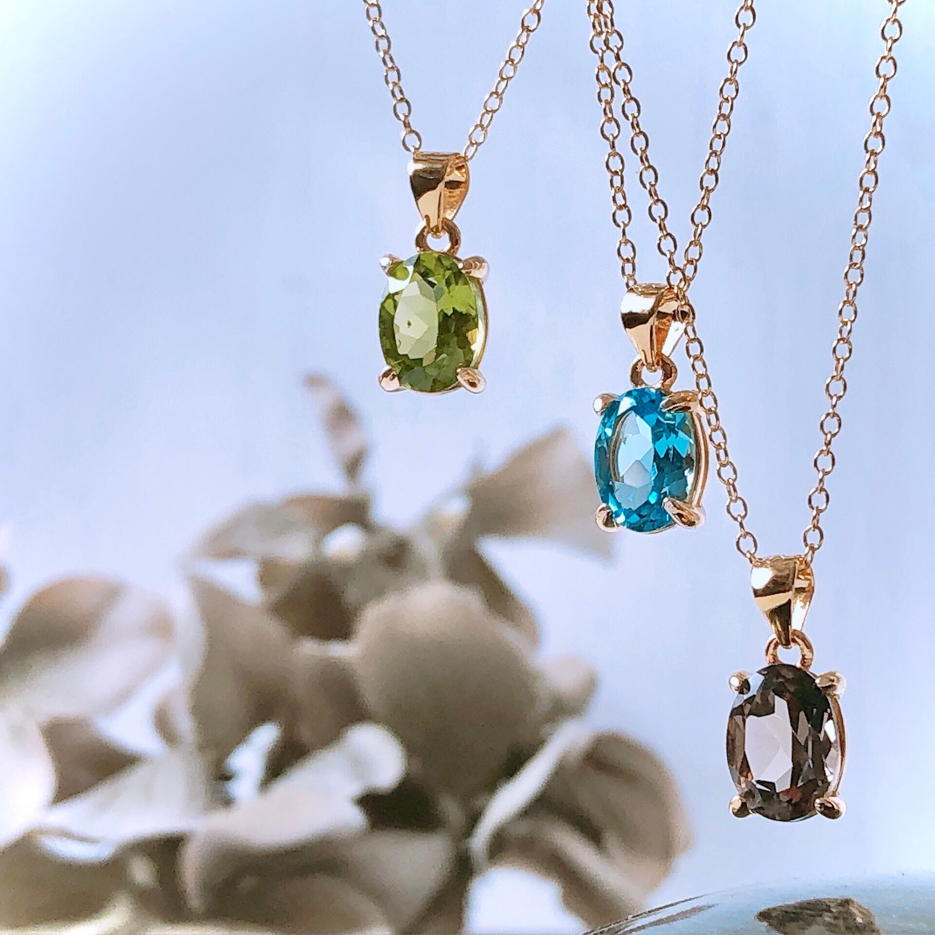 宝石質ペリドット14kgf製ネックレス 約40cm 8×6mm 8月誕生石 Peridot