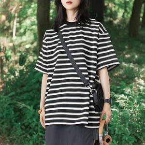 Striped Short Sleeve Crew Neck T-Shirt ‐3col‐  A0453