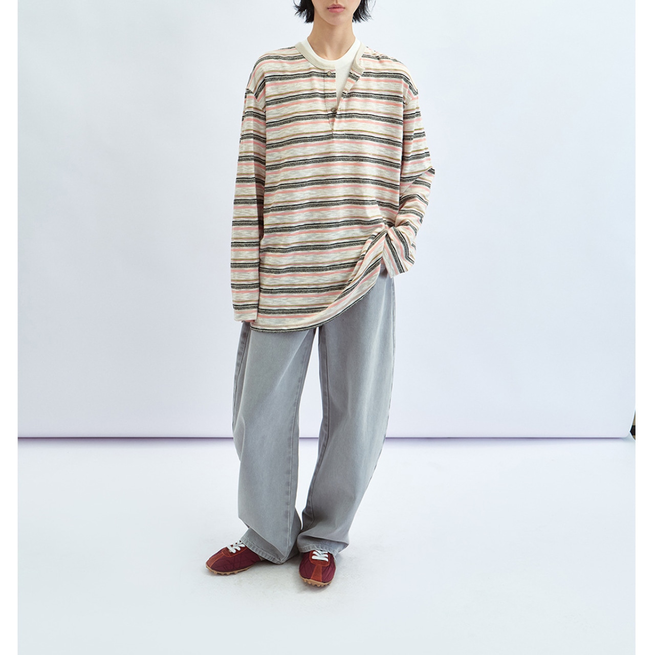 Border oversized t-shirts 【4color】 T4356