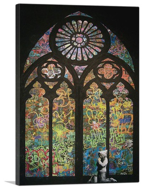 バンクシー「ステンドグラス大聖堂/Stained Glass Cathedral」展示用フック付きキャンバスジークレ