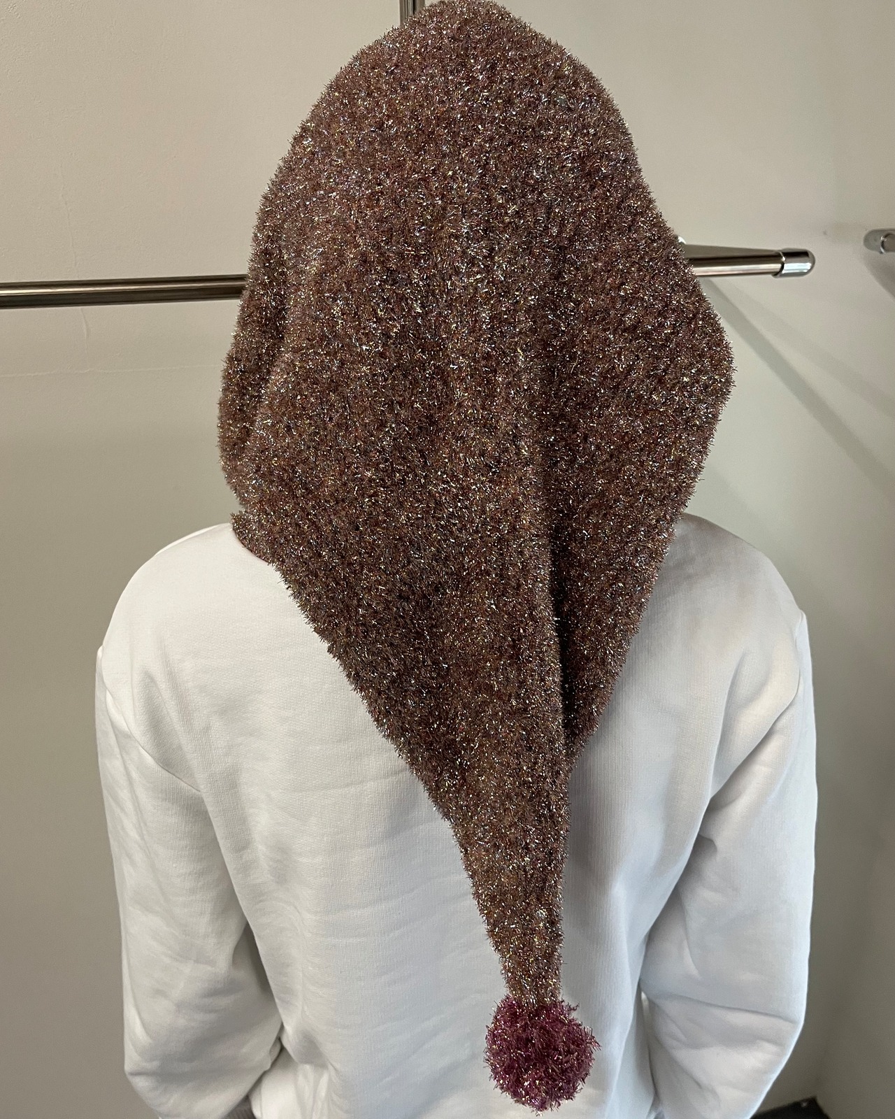 【26/AW Oscar Ouyang】White/Pink knit sparkly sleeping hat hoodie