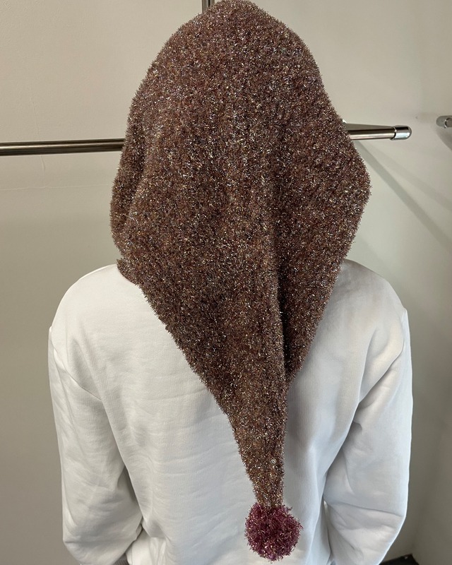 【26/AW Oscar Ouyang】White/Pink knit sparkly sleeping hat hoodie
