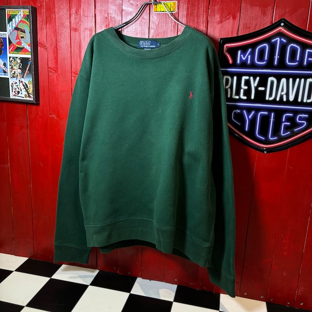 90s POLO RALPH LAUREN 無地スウェット　緑　バーガンディポニー　L