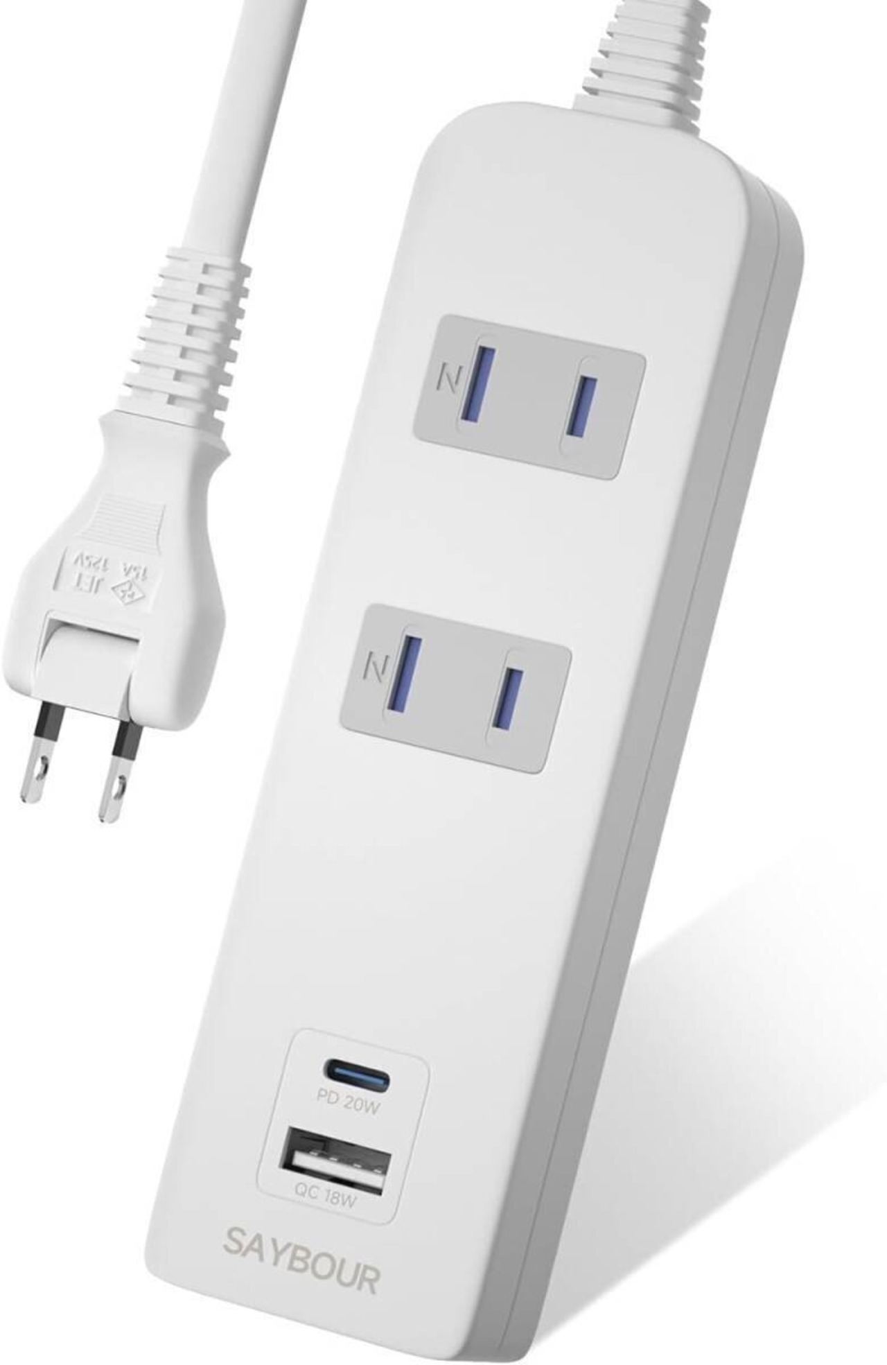 電源タップ2コンセント＋2USB type-A type-C PD QC 対応急速充電 ほこり防止シャッター 雷ガード搭載 1m ホワイト