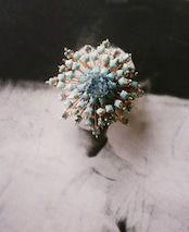 50s フランス ターコイズのアスターと花咲けるブローチ ヴィンテージ