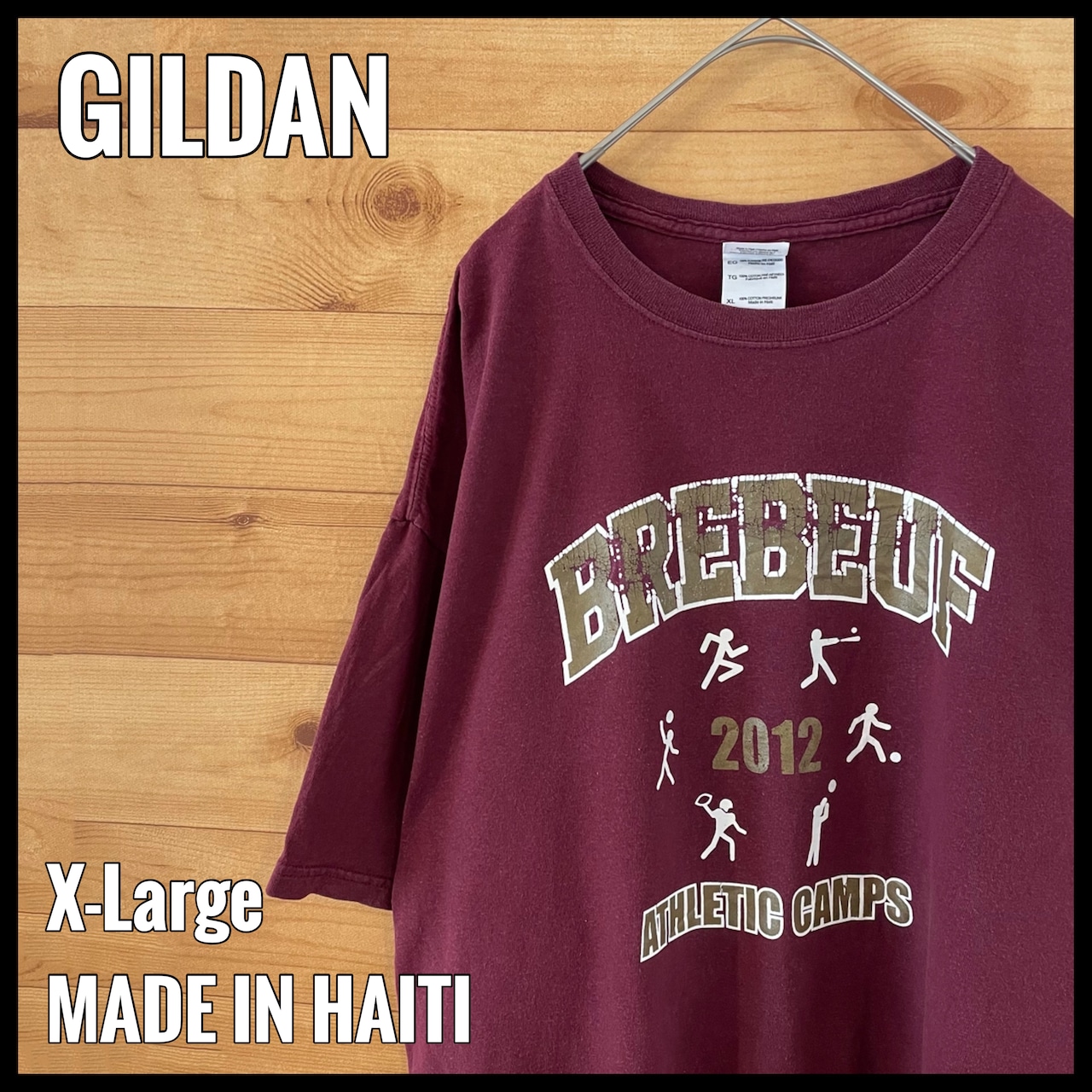 【GILDAN】ピクトグラム プリント Tシャツ アーチロゴ XL バーガンディ US古着 アメリカ古着