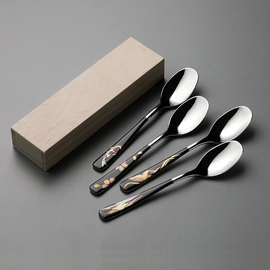 三条仏壇 蒔絵入りなめらかカレースプーン1本（黒塗り）絵柄4種あり