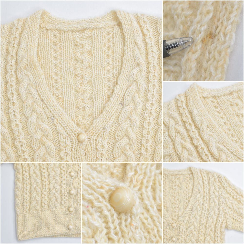 Hand Made フィッシャーマン ケーブル編み アラン模様 ネップ ニット カーディガン セーター ミックスカラー ヴィンテージ ビンテージ 古着 レディースM相当 Hand Made フィッシャーマン ケーブル編み アラン模様 ネップ ニット
