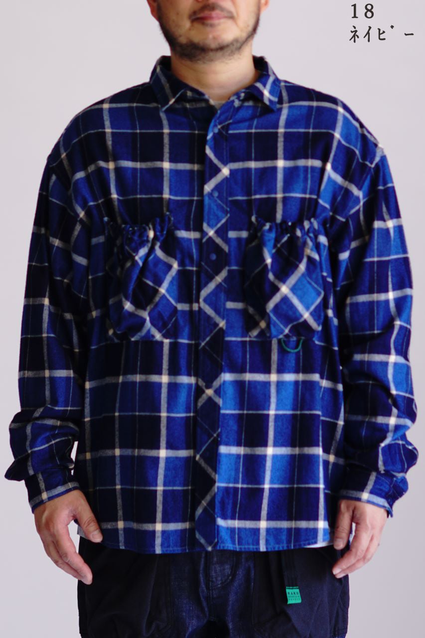 roughandswell ネイビー円形模様シャツ HKT721 INDIGO FLANNEL SHIRTS | H.A.K.U MOUNTAIN SUPPLY