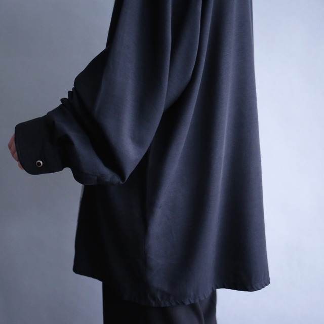 switching design half fly front over size band-collar shirt