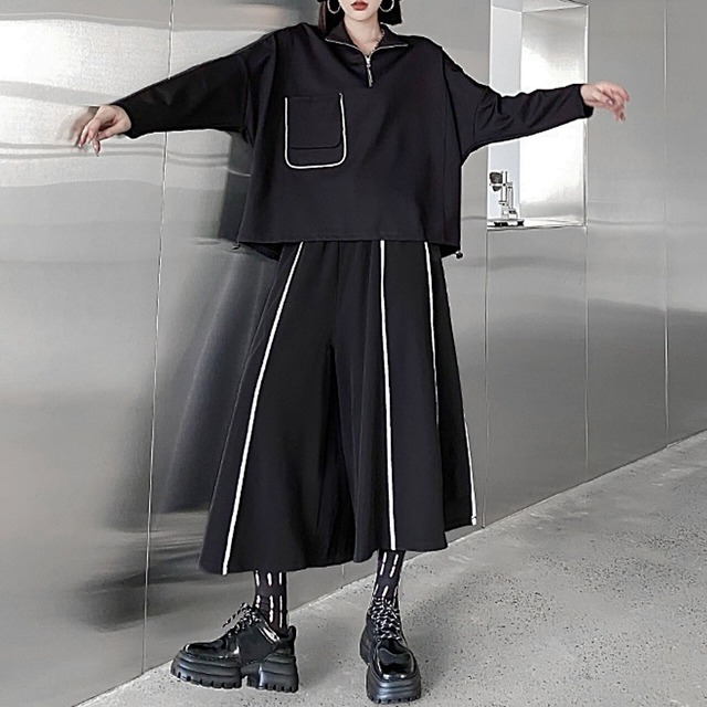 Piping line wide pants C0181