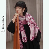 夕映えの夢を運ぶピンク豹ニットショール《C0267》
