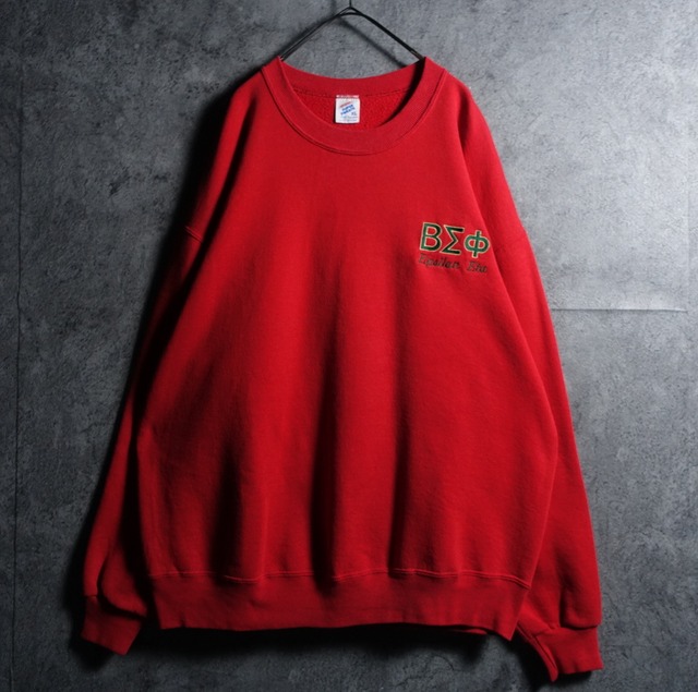 90s "JERZEES" Red Greek Letter Embroidered Design Sweat