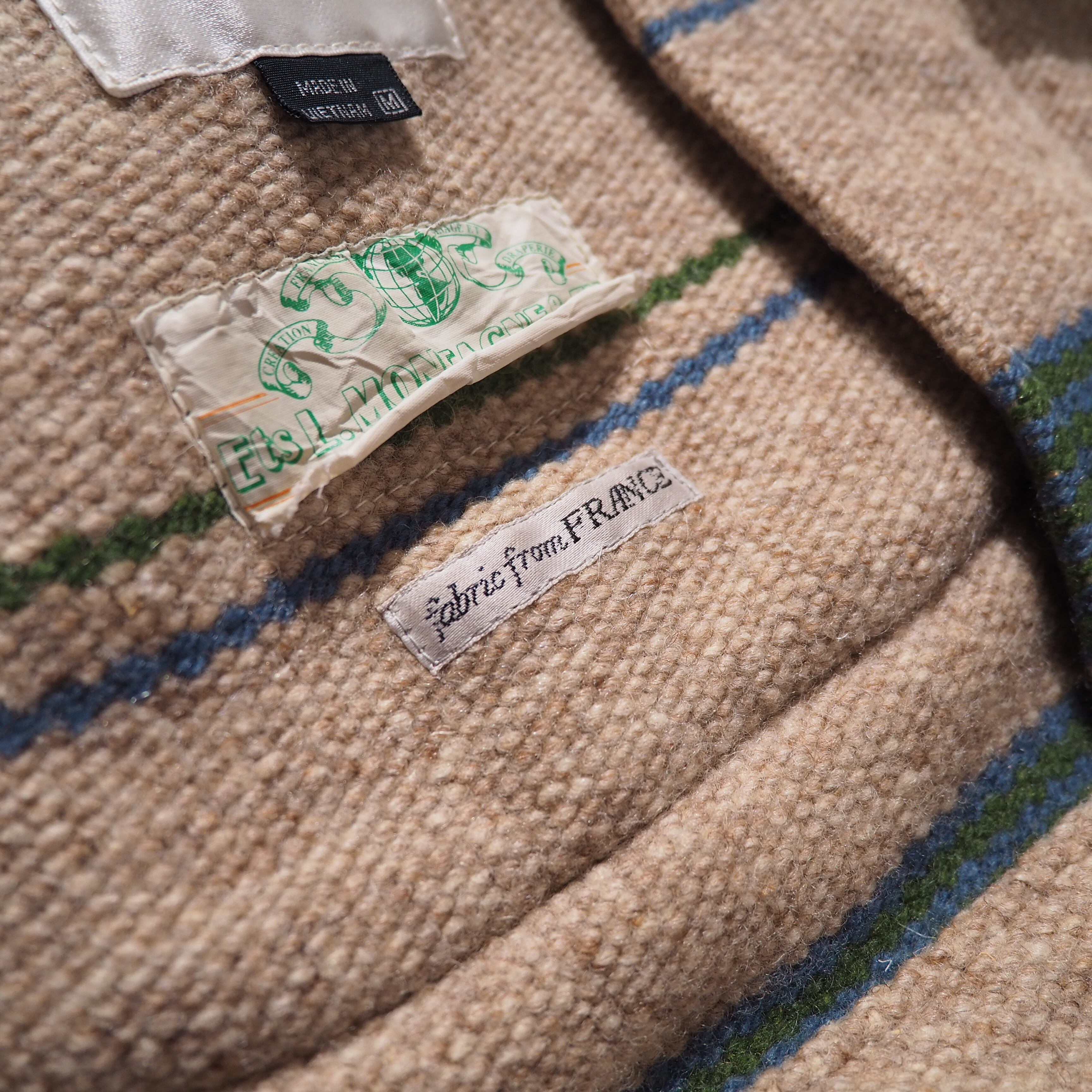 ” ixi:z ” green × light blue boarder line design vintage wool duffle coat