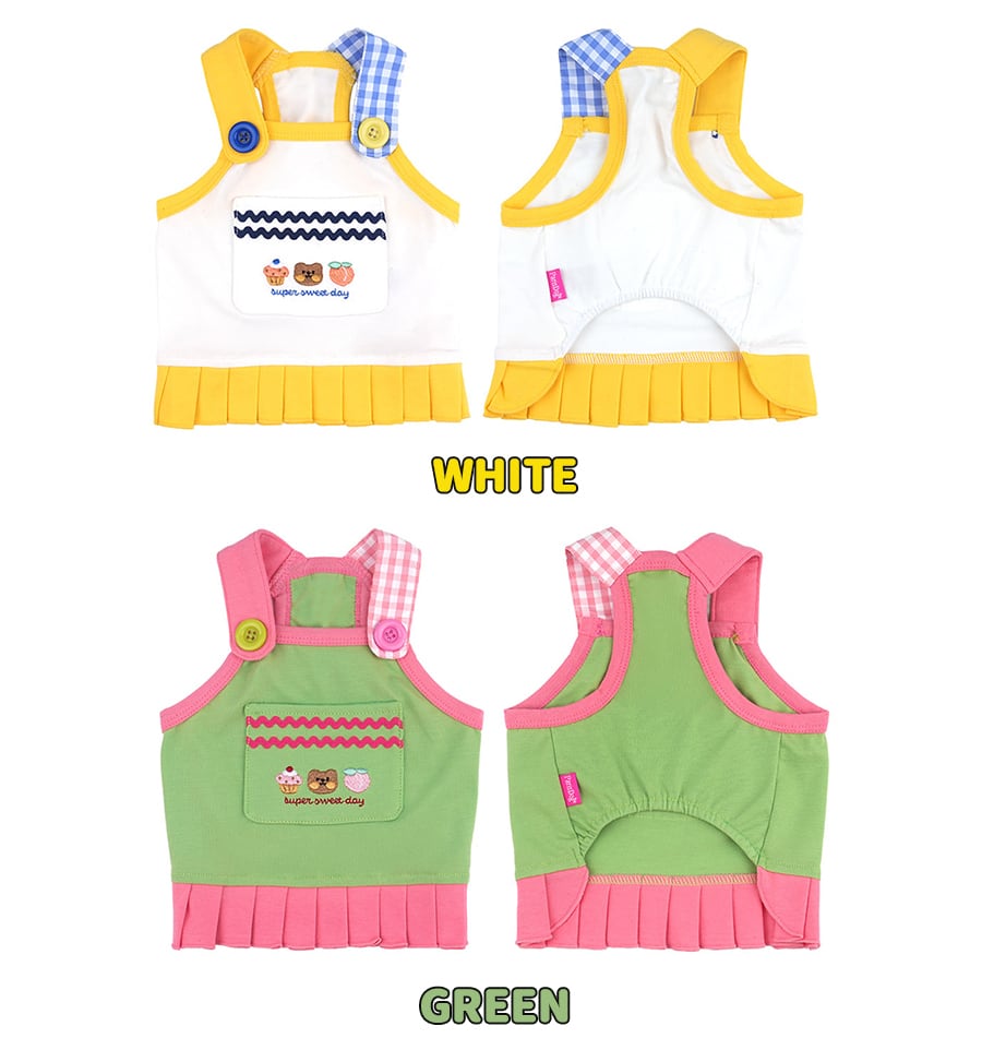 【予約商品5％OFF】pleats crop onepiece S ~ XL 2color  /  犬服 春夏 新作 可愛い 犬の服 ワンピース ショート丈 袖なし crop top お揃い ドッグウェア 涼しい ストレッチ シンプル