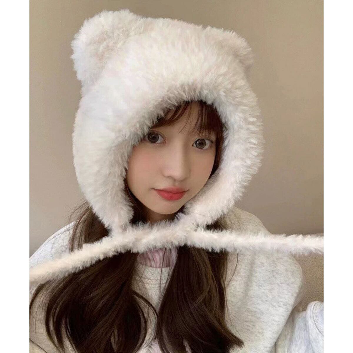 クマ耳 ニット帽 もこもこ レディース 秋冬 韓国 帽子 クマミミ おしゃれ 大人 かわいい カジュアル 防寒 保温 小顔 暖かい アニマル帽 熊耳 大人可愛い 大人女子
