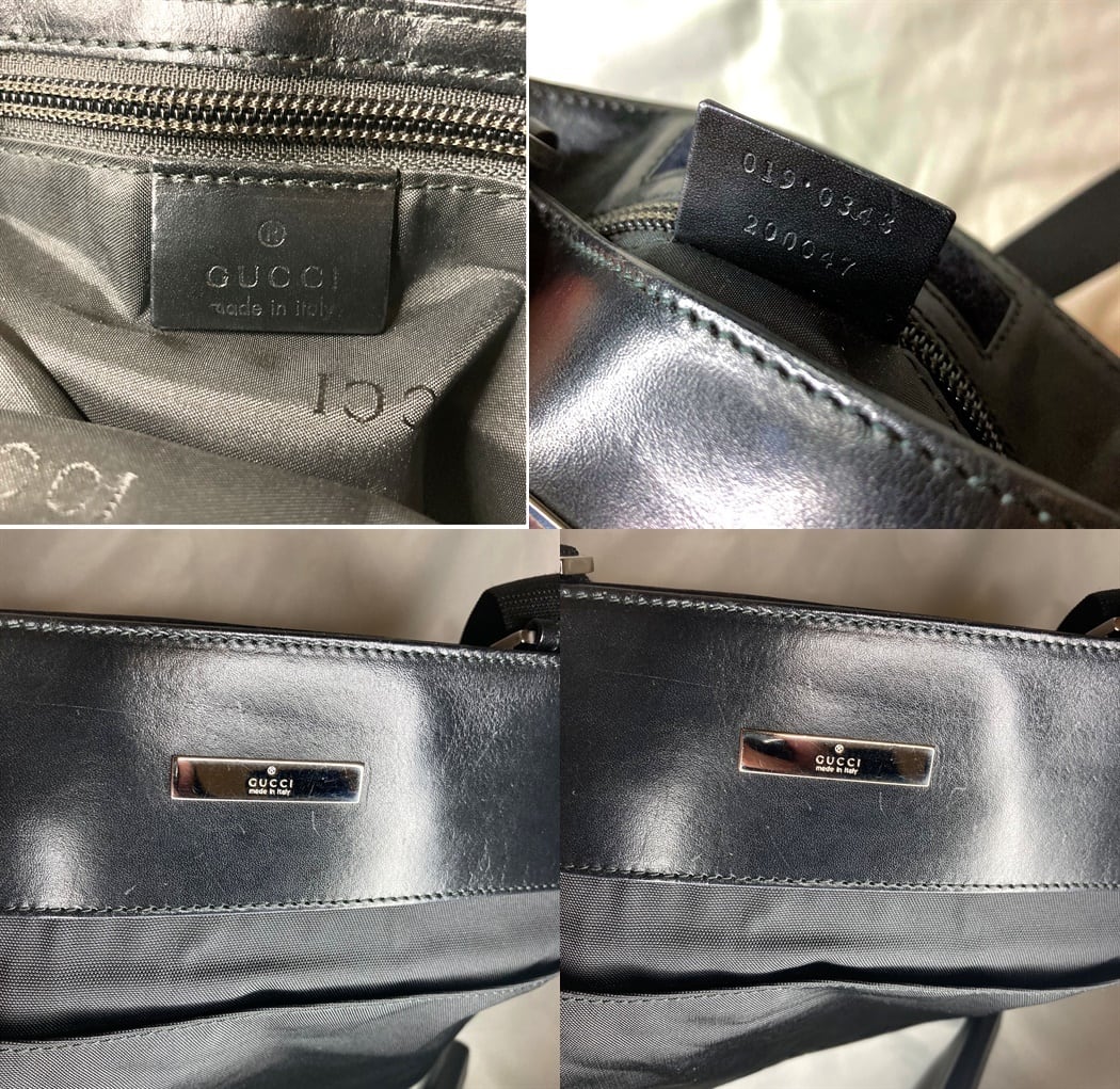 美品 GUCCI グッチ プレート ショルダーバッグ ブラック ロゴ レザー