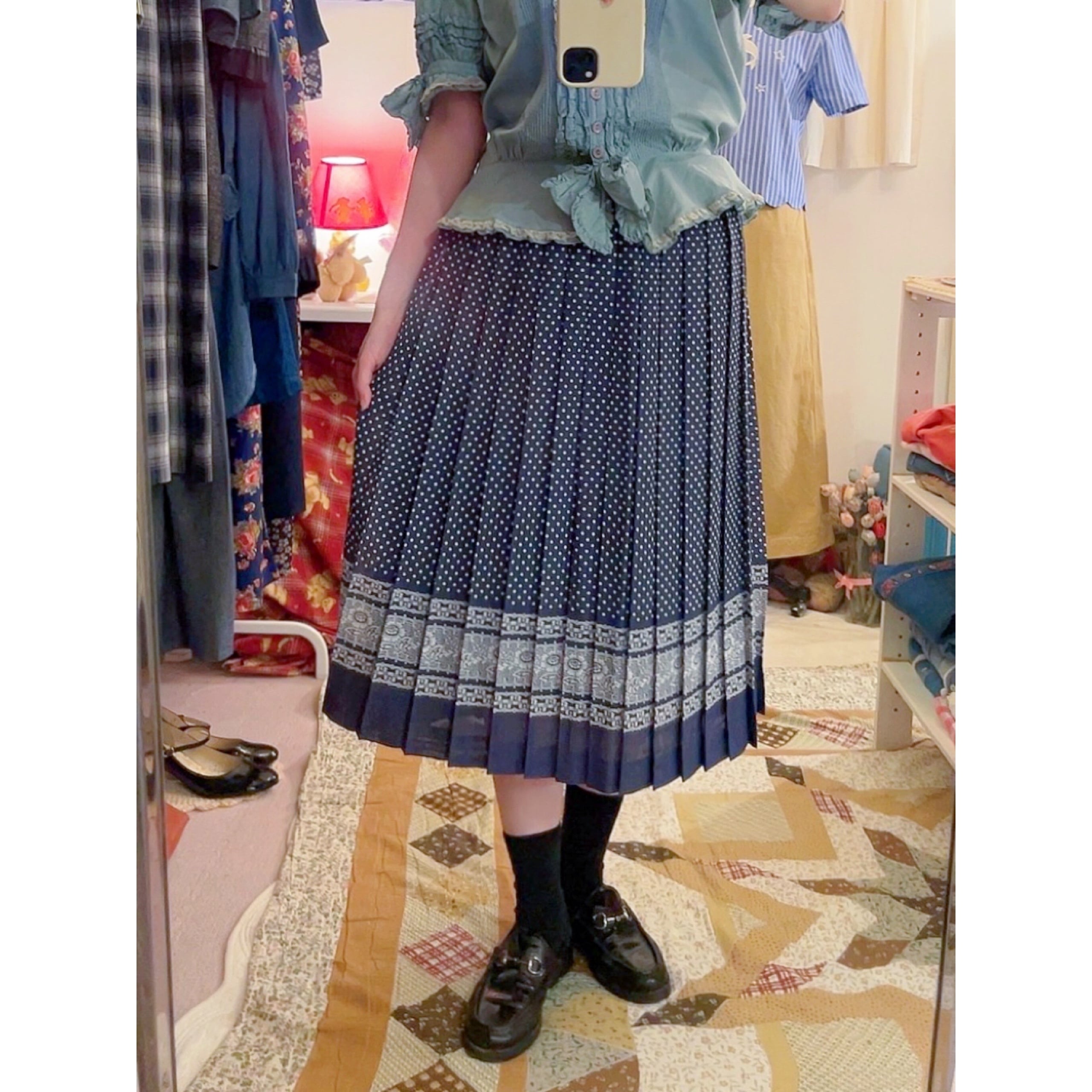 flower lace printed pleats skirt