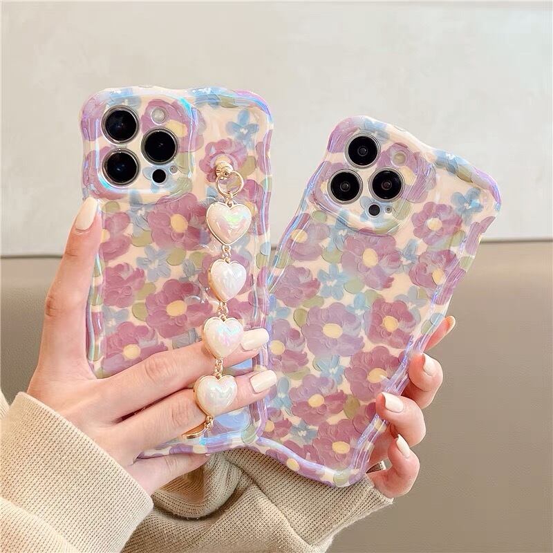 iPhoneケース iPhone14 iPhone13 キーリング ウェーブ オーロラ ハート
