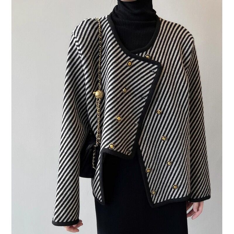 ストライプダブルブレストジャケット a0172
