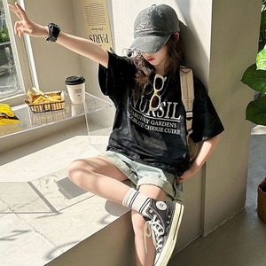 子供服 女の子 Tシャツ 半袖 春夏 韓国 おしゃれ かわいい ストリート アメカジ カジュアル プリント ロゴ ゆったり 大人可愛い 大人女子 【送料無料】