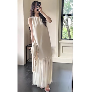 champagne mesh panel elegant long dress＜d3139＞