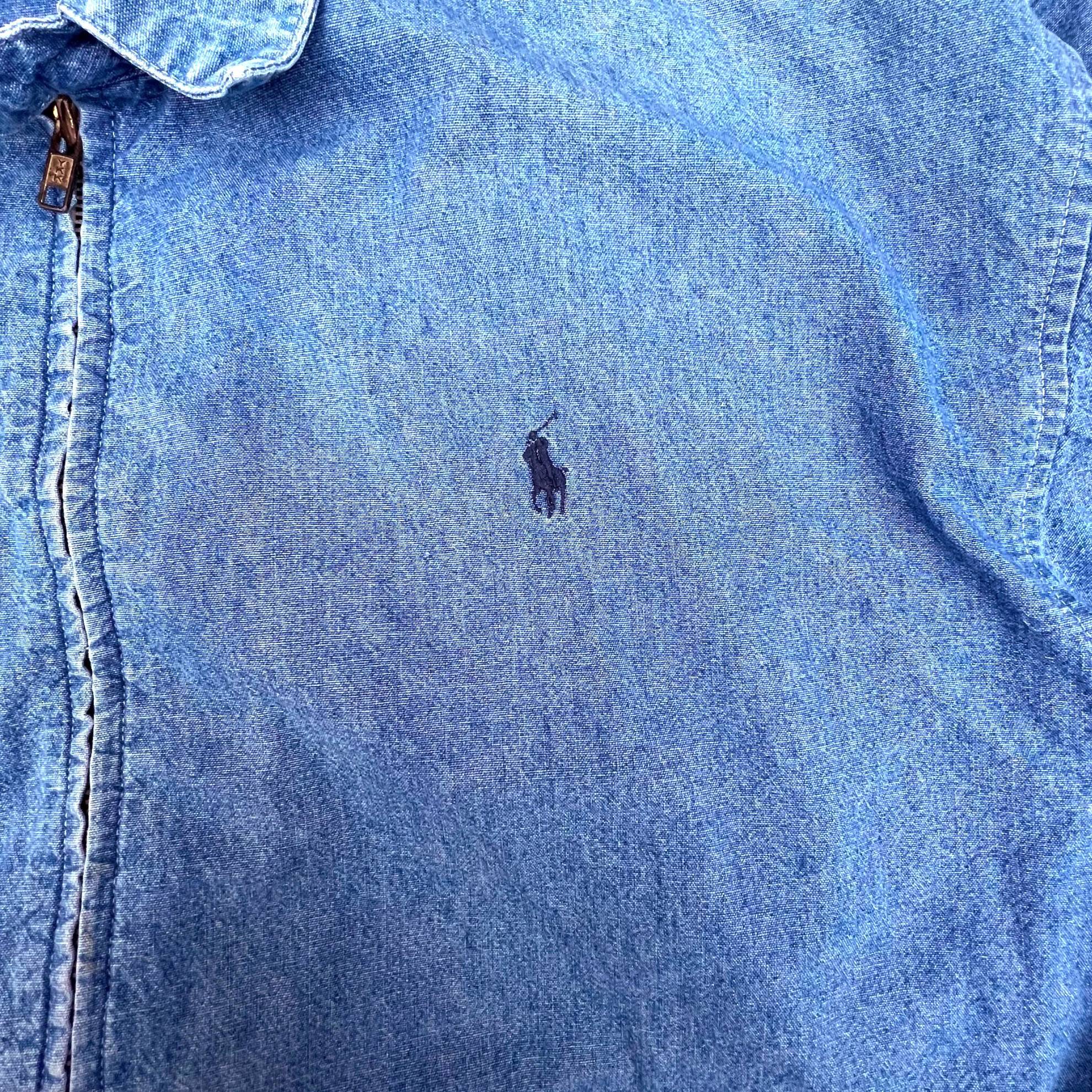 90s ポロ ラルフローレン シャンブレー スイングトップジャケット XL POLO Ralph Lauren ラルフ ハリントン ドリズラー  アメカジ アメトラ 古着 スケーター 00s Y2K