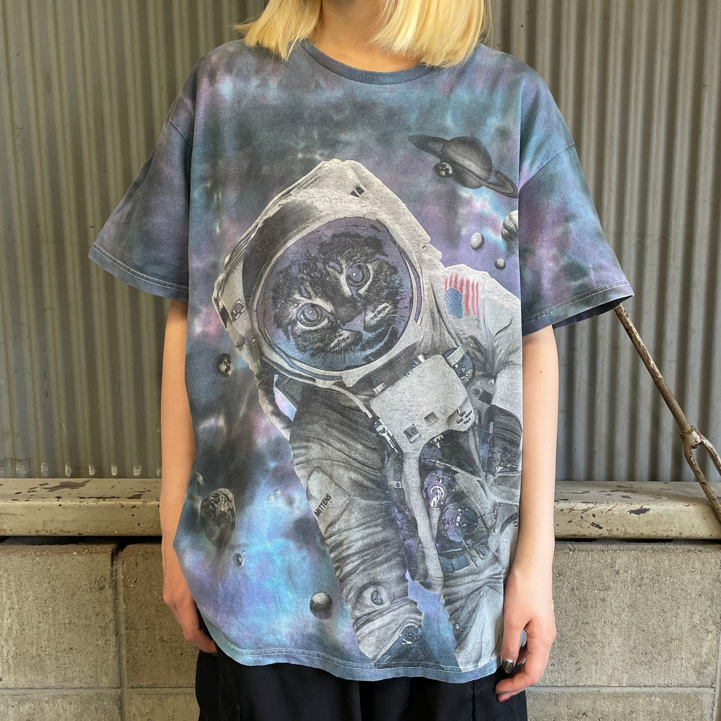 DOM 猫 宇宙 タイダイ プリントTシャツ メンズM 古着 タイダイ染め 