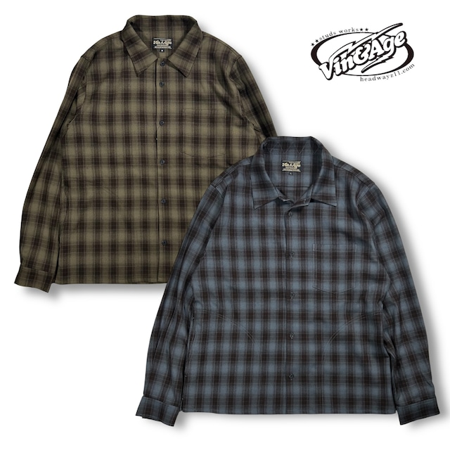 メンズ チェックシャツ オンブレチェックシャツ シャツ ブルー ブラウン ヴィンアンドエイジ TYPE VSL8 メンズ チェックシャツ オンブレチェックシャツ シャツ ブルー ブラウン ヴィンアンドエイジ TYPE VSL8