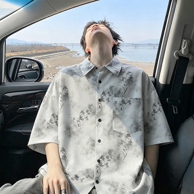 【BIGEMANシリーズ】★チャイナ風トップス★ 2color 半袖 シャツ ユニセックス メンズ 大きいサイズ 絞り染め