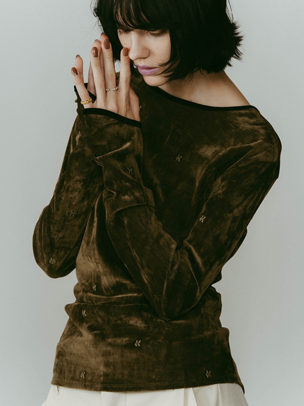 2way Sheer Velours Tops / KHAKI - 1