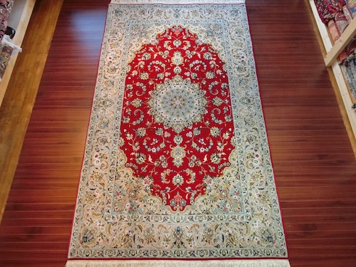 ペルシャ絨毯　手織り  カーシャン産【リビングサイズ】1528