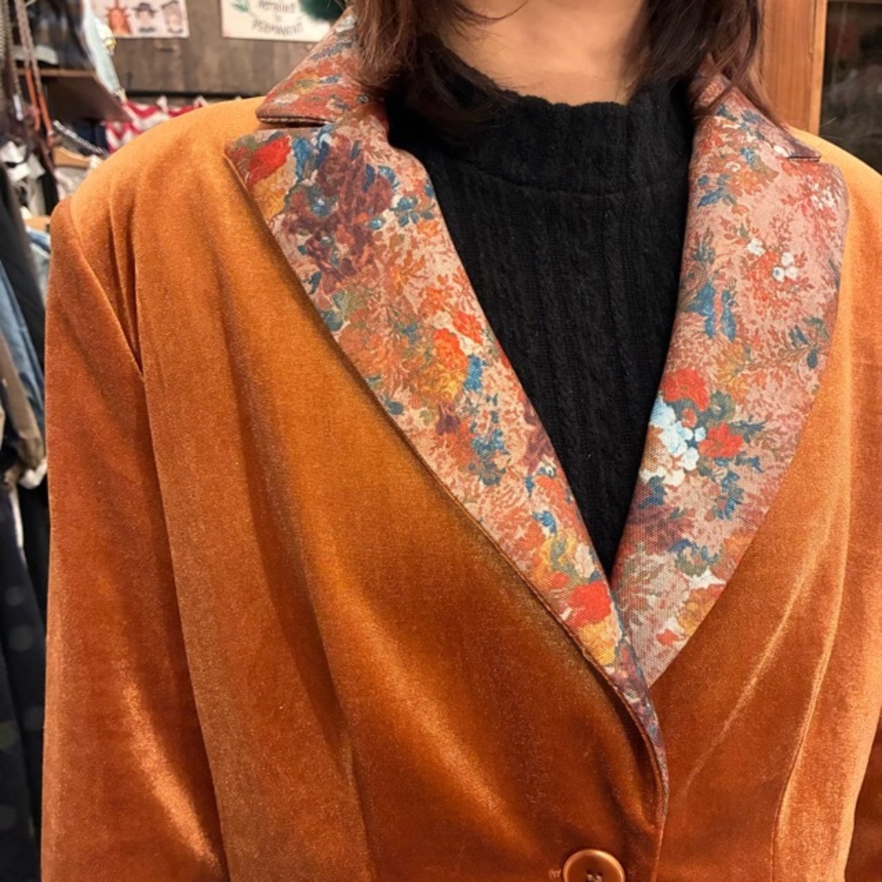 TOPANGA Lady's Velvet Floral Panel Jacket　ベルベットフローラルパネルジャケット　オレンジ　花柄　ヴィンテージ　クラシック　ゴシック　羽織　アウター