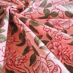 ブロックプリント生地【50cm単位】インド綿  片耳デザイン付き 花柄(ROSE)(中) ピンク×白×グリーン #57428-PK2