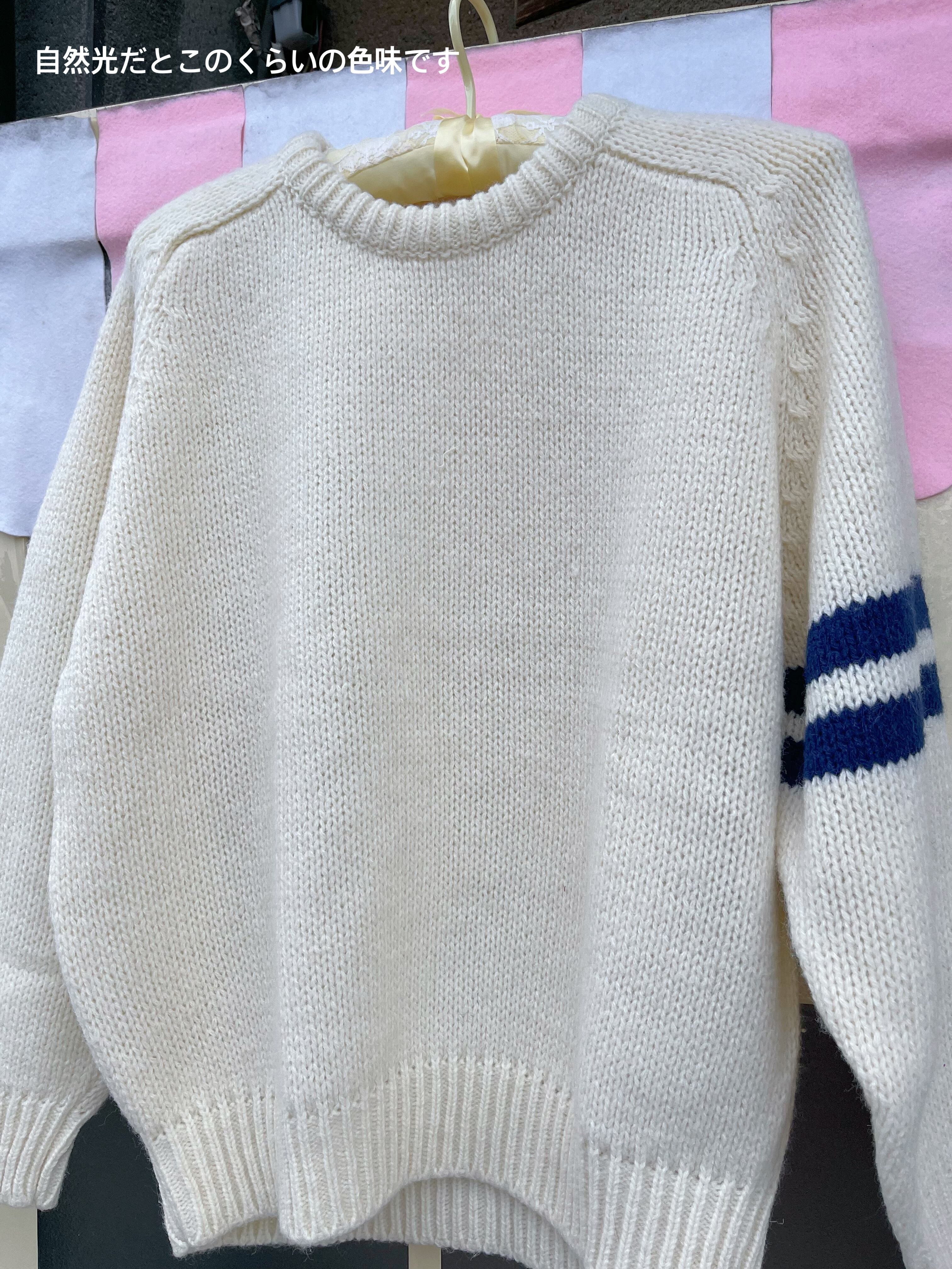 navy double line crew neck sweater
