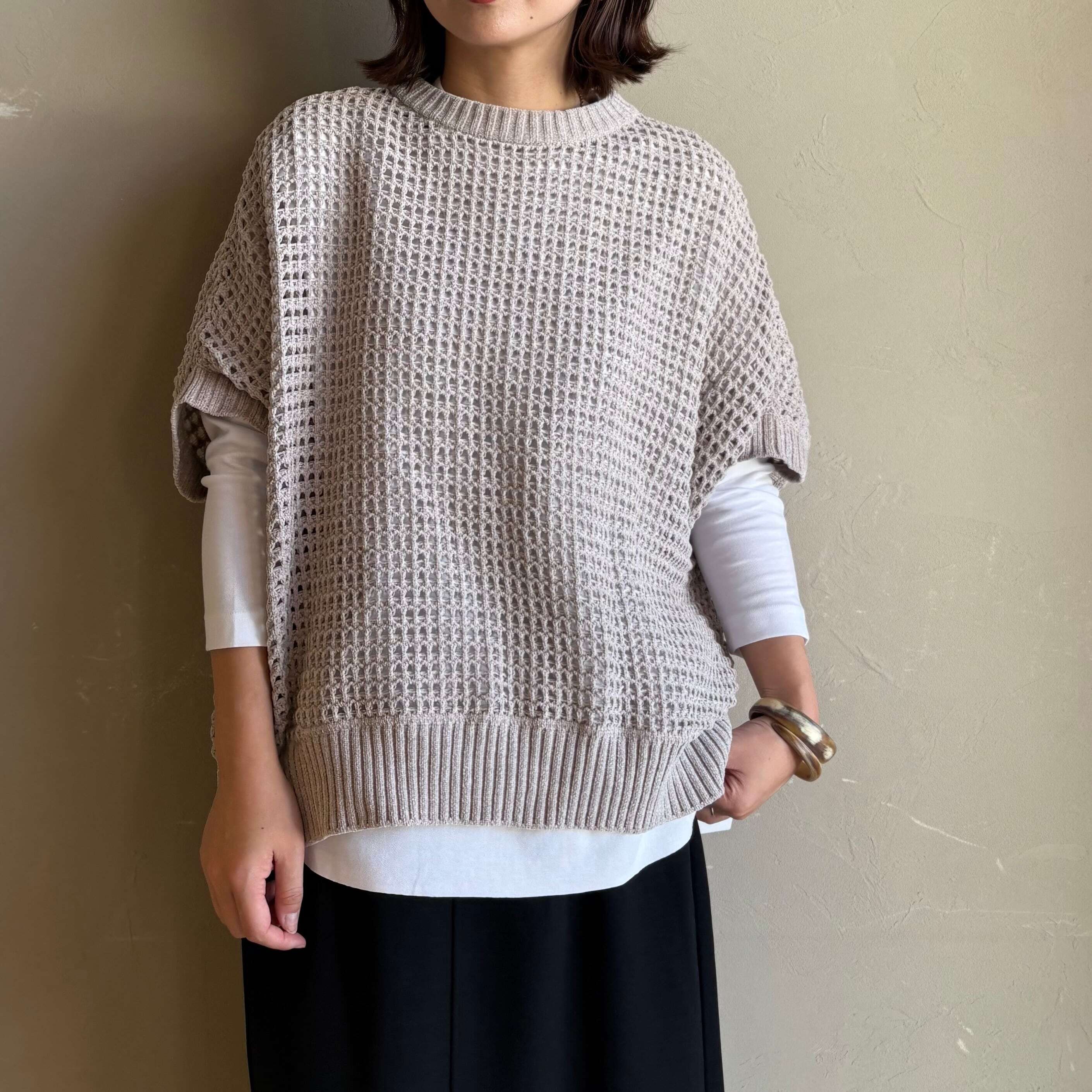 モールヤーンニットメッシュプルオーバー
