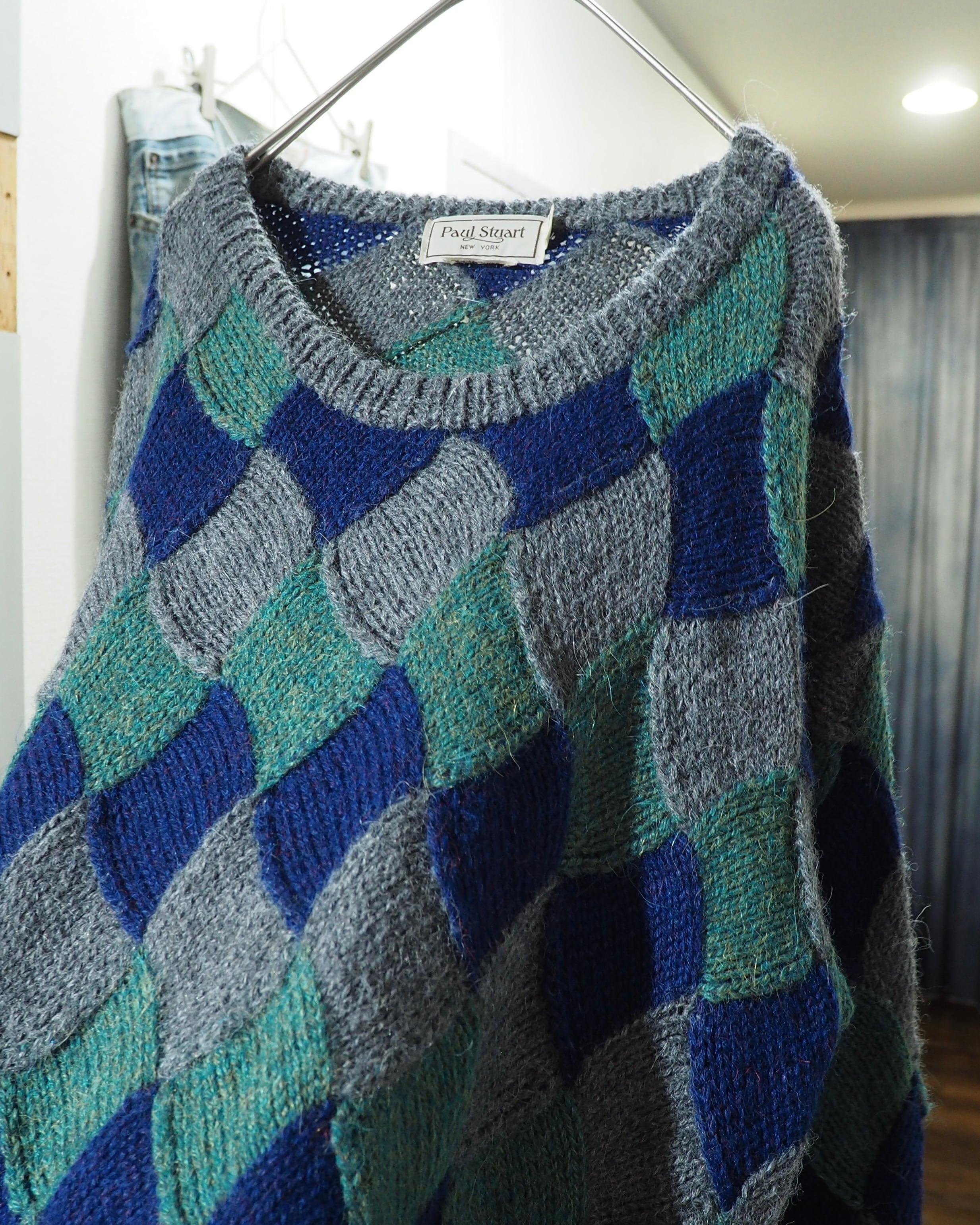 1980 - 90s " Paul Stuart - Handmade " Undulating Diamond Vintage Loose Knit