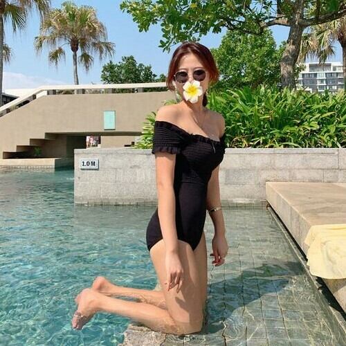 オフショル ワンピース水着 体型カバー 大人可愛い 水着 レトロ 5039 Macaron