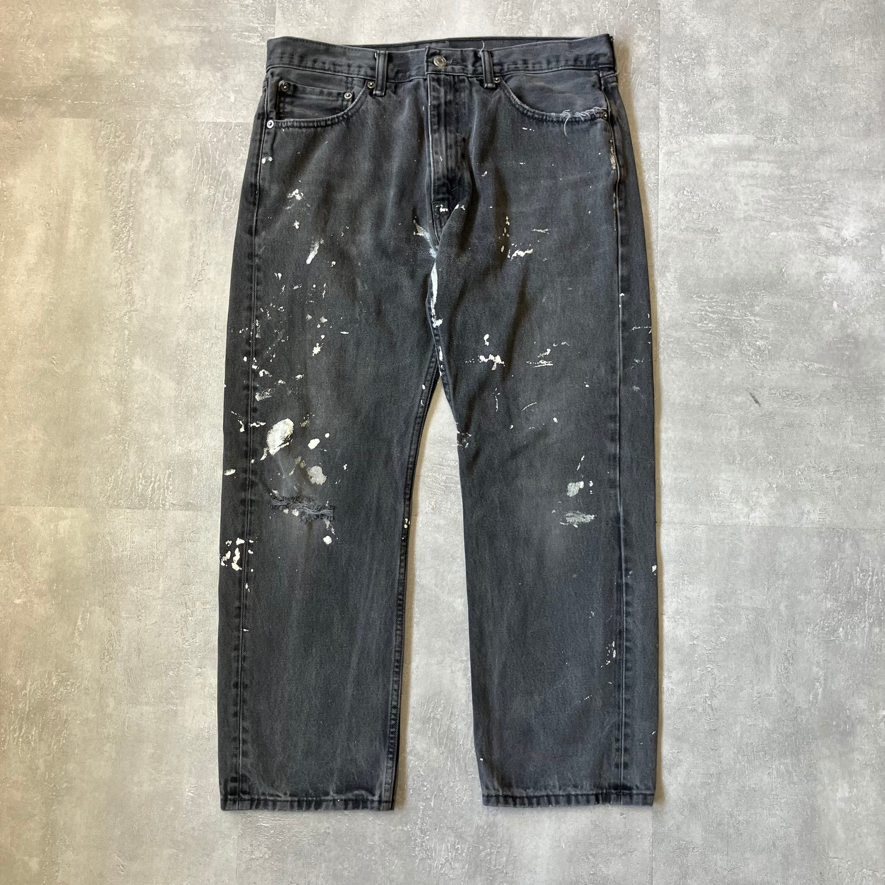 《実寸w35l27》Levi's リーバイス 505 ブラックデニム ペイント No.3426