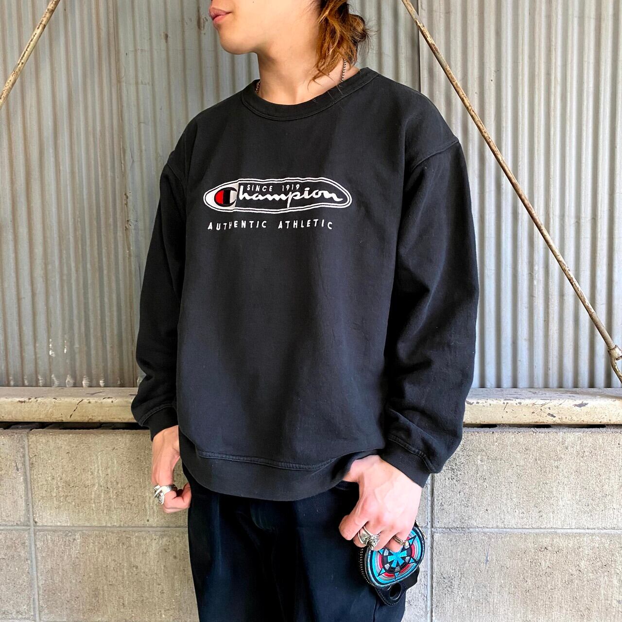 90年代 Champion ユーロチャンピオン ロゴ刺繍 スウェット メンズM 古着 トレーナー 90s ビンテージ ヴィンテージ ブラック  黒【スウェット】【AL20】 | cave 古着屋【公式】古着通販サイト