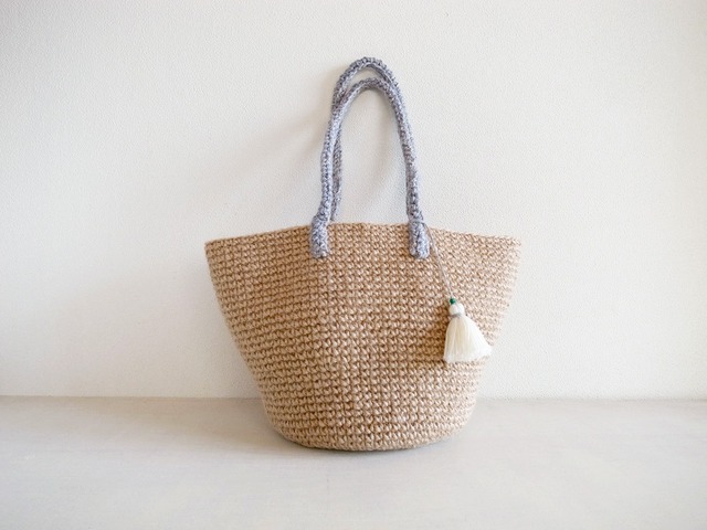 麻ひもバッグ tote ・Blue-gray handle・