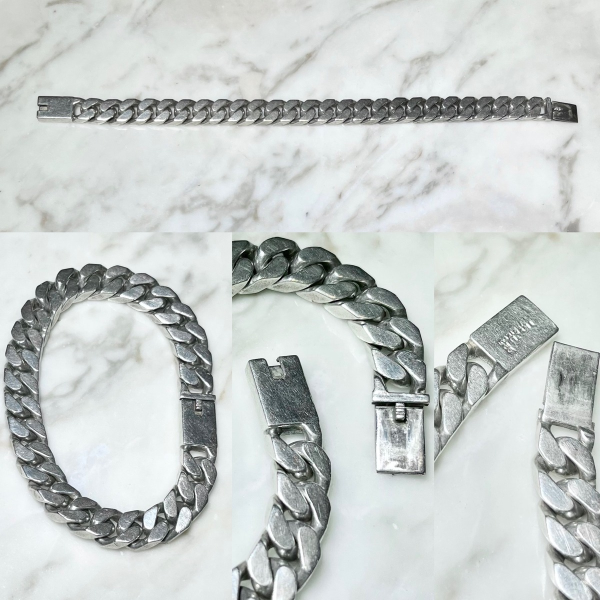 vintage Mexican silver flat link chain bracelet | NOIR ONLINE