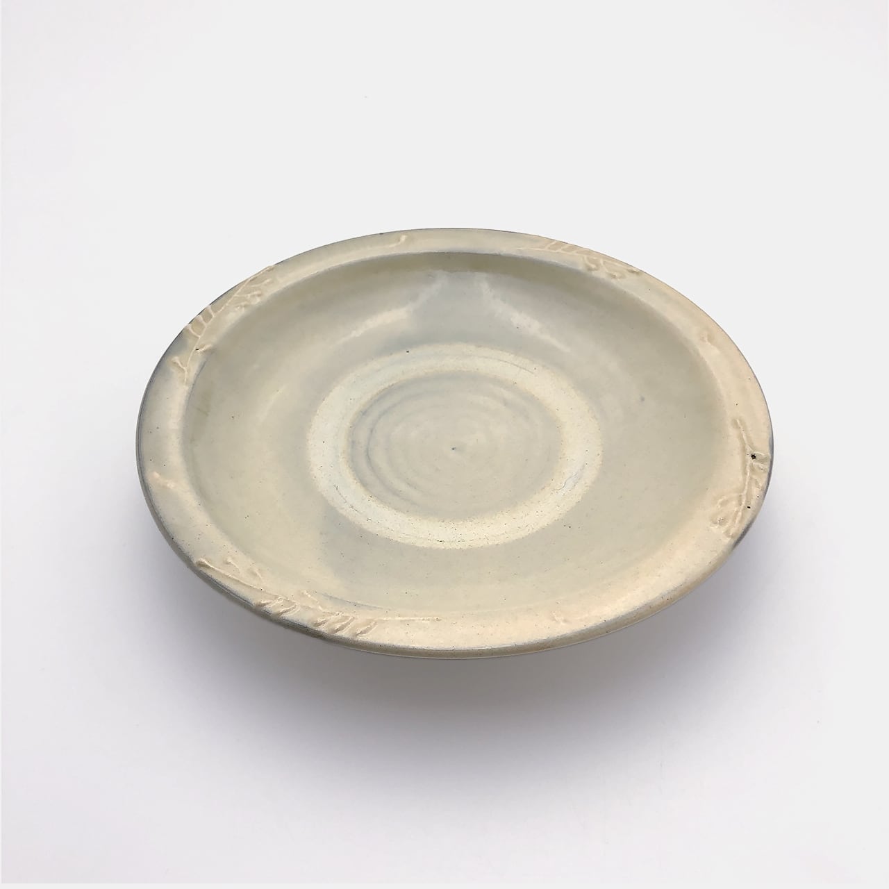 小鹿田焼 小袋窯 5寸5分リム皿 イッチン 白 直径約17cm 中皿 陶器 和