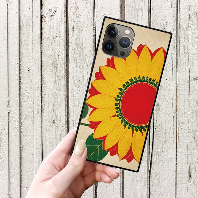 iPhoneケース ひまわり 北欧レトロポップ｜ミッドセンチュリー風花柄 NOR140