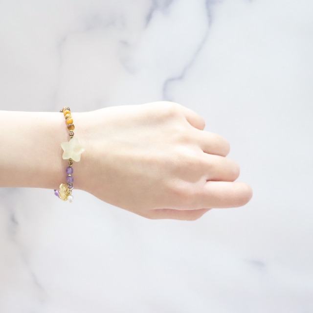 【Moon Lady Amethyst】アメシスト×レモンクォーツ×タイガーアイ×サンストーン ブレスレット