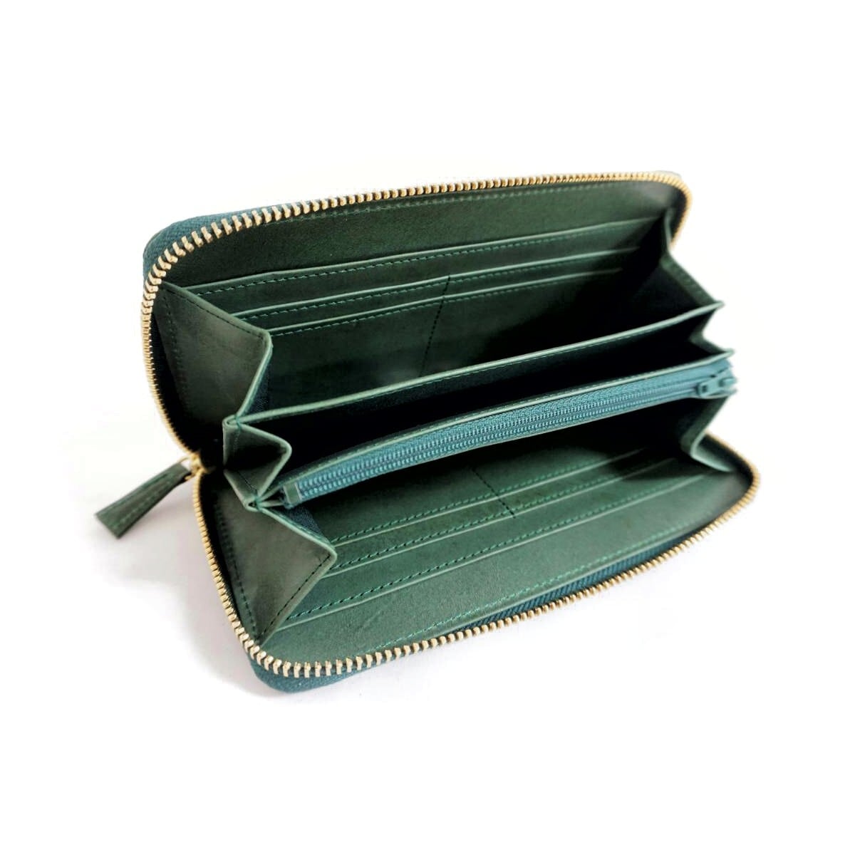 ダブル ラウンドファスナー ブライドルレザー 長財布 メンズ 緑 グリーン ブライドルレザー メンズ 長財布 ダブルファスナー ダブルジップ