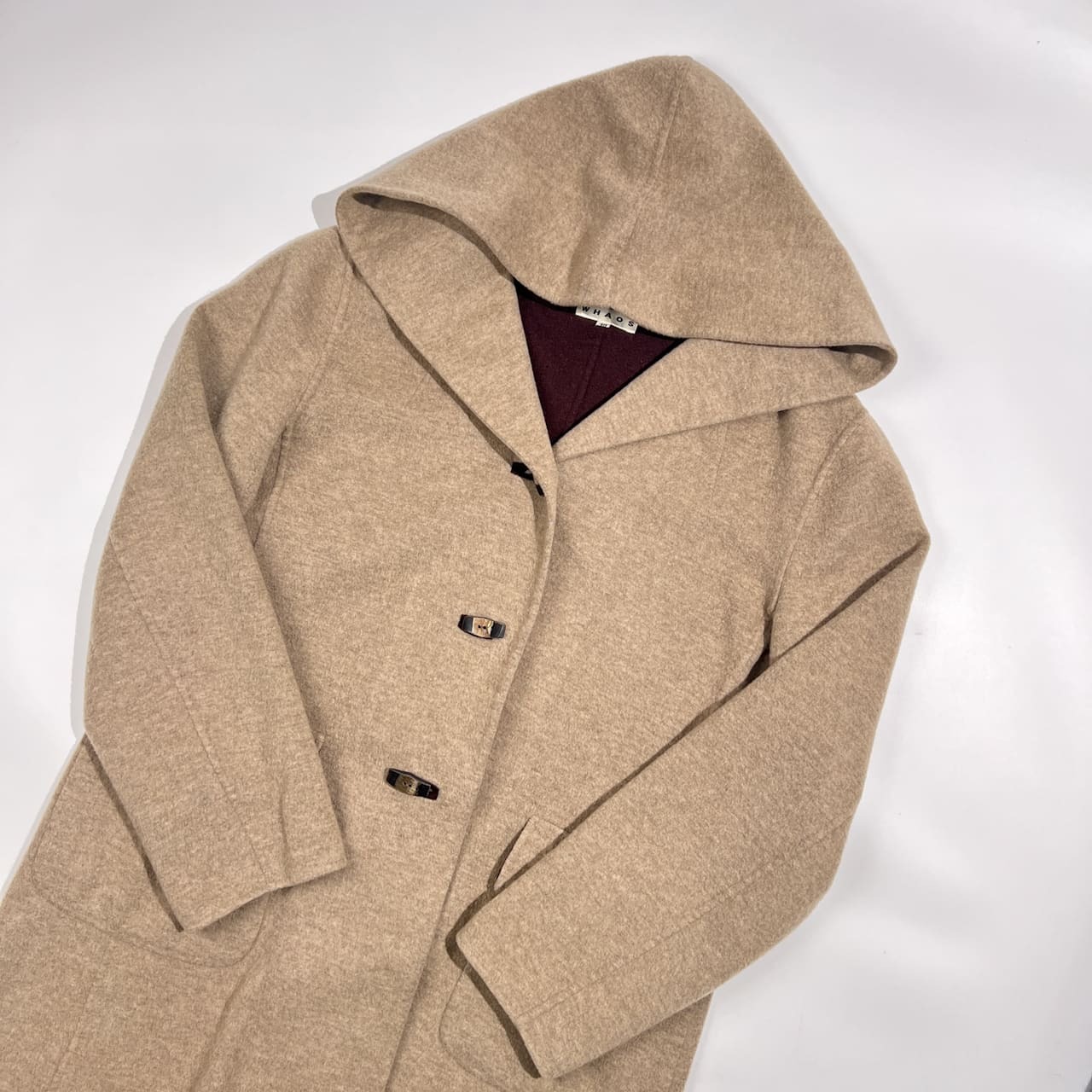 カシミヤ100% WHAOS ワオス フーデッド コート 40 /ベージュ系 レディース