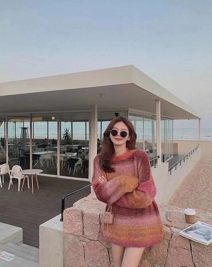 カラーボーダークルーネックニット　AJ11013-A009