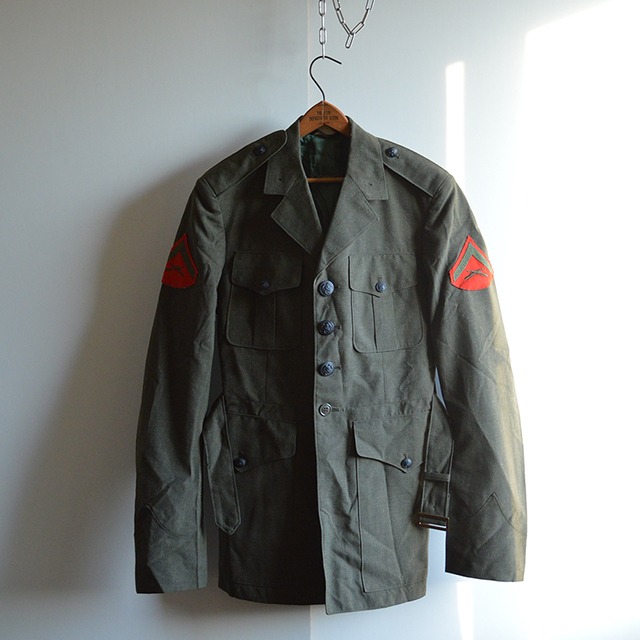 70s USMC ドレスジャケット COAT, MAN'S POLY/WOOL, TROPICAL, GREEN SHADE 2241 WITH BELT
