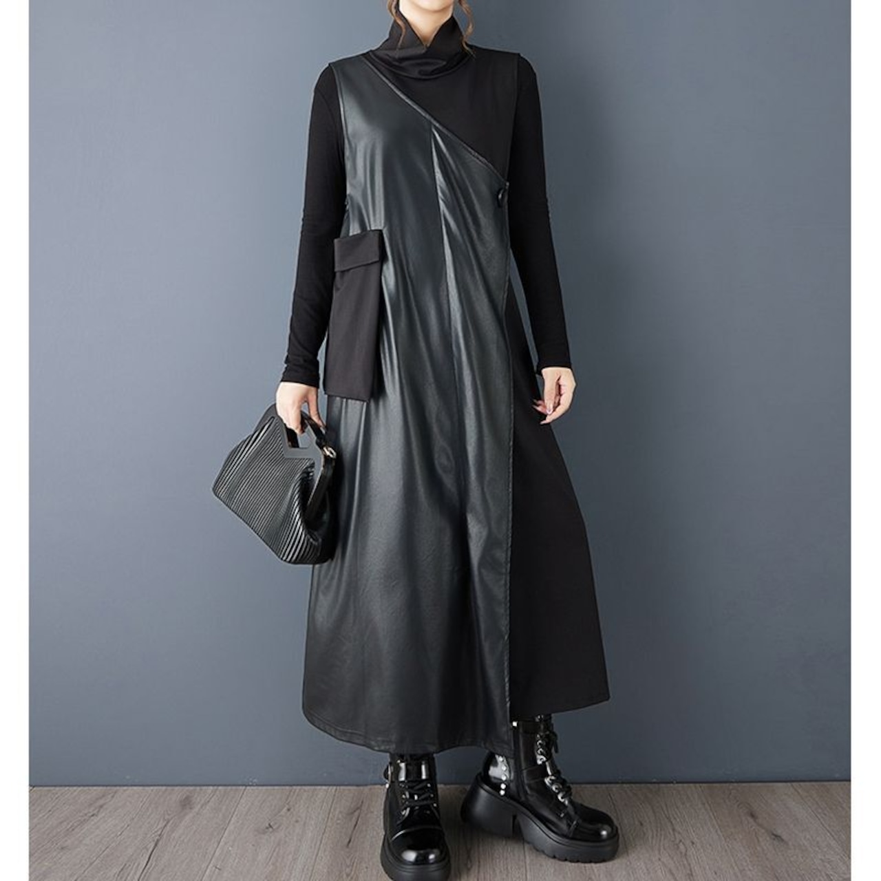 異素材 アシメ ロングワンピース 60054